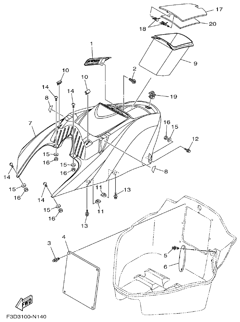 Yamaha F3D3 ENGINE HATCH 1 parts diagram